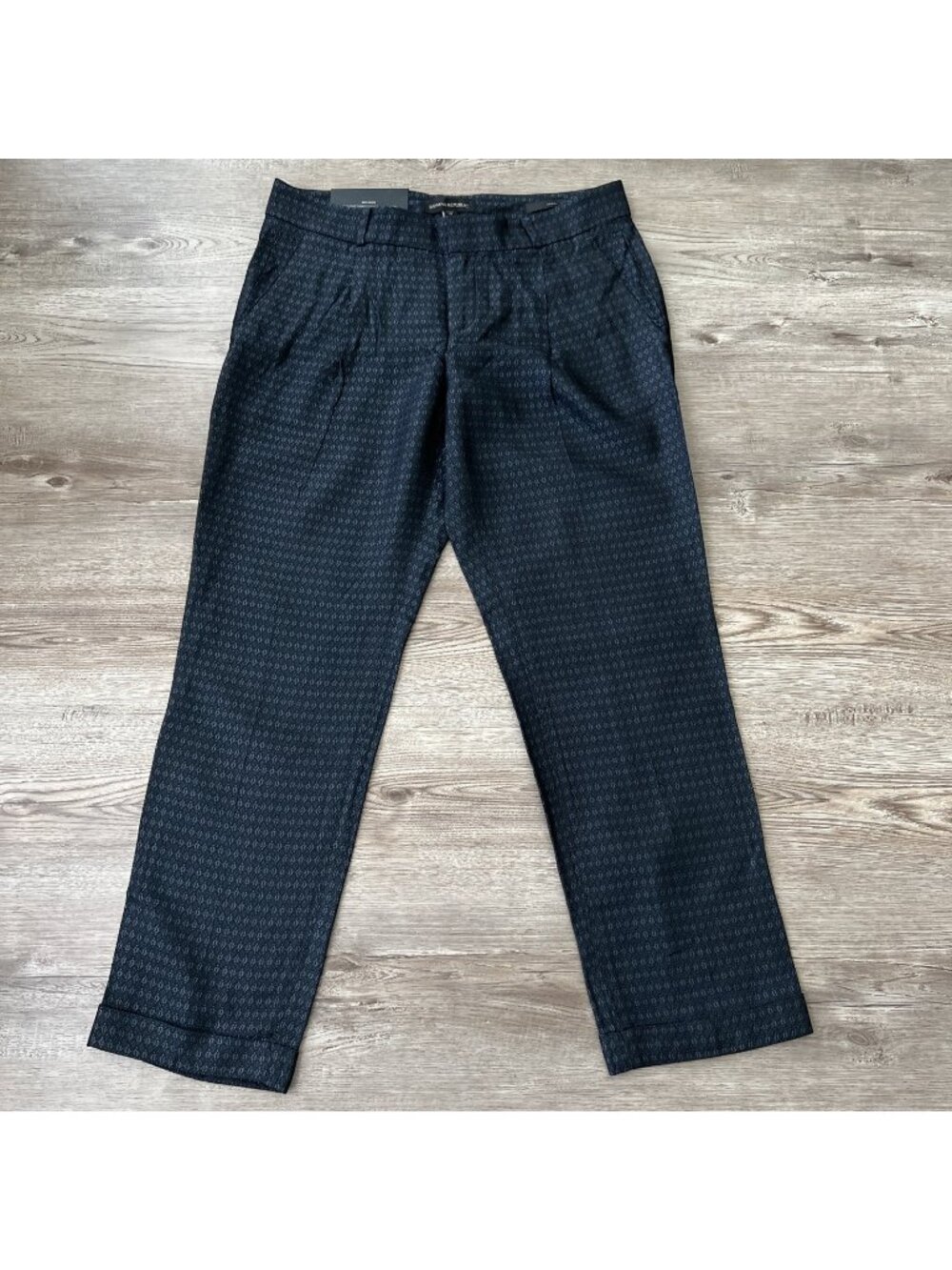 Banana Republic Avery Pleated Ankle Pants Womens 0 Petite Navy Geometric NWT